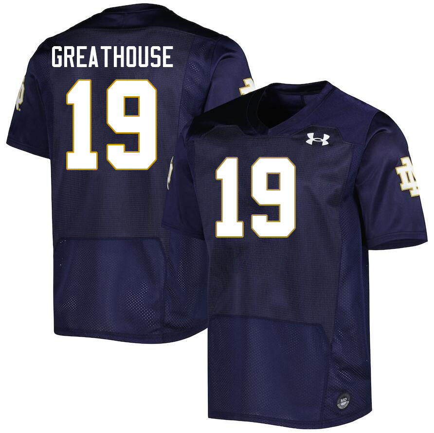 Men #19 Jaden Greathouse Notre Dame Fighting Irish College Football Jerseys Stitched-Navy - Click Image to Close